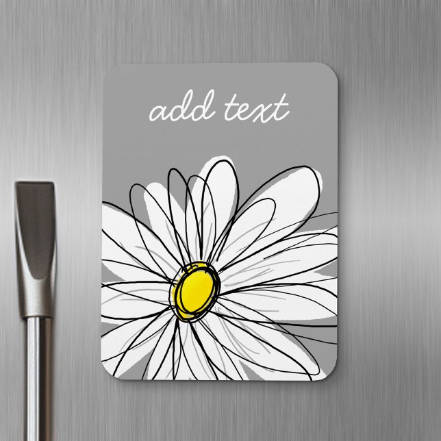 Trendy Daisy with grey and yellow Magnet (Personalized fridge magnet - add custom text)
