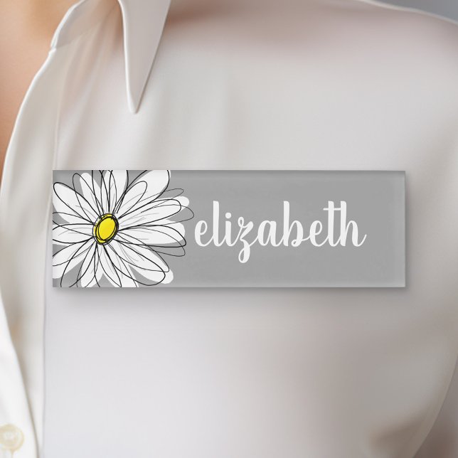 Trendy Daisy with grey and yellow Name Tag (Custom Name Tag)