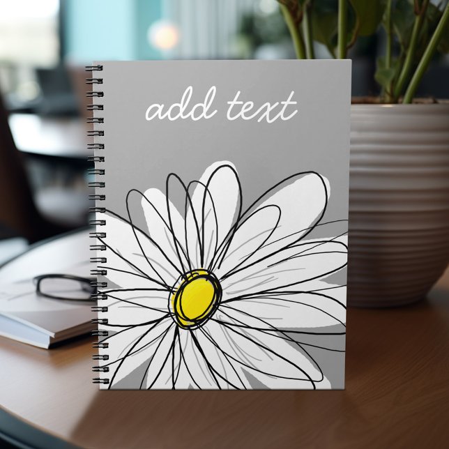Trendy Daisy with grey and yellow Notebook (Personalized notebook - add your name or other text)