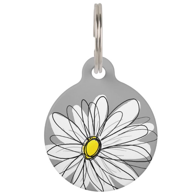 Trendy Daisy with grey and yellow Pet Tag (Front)