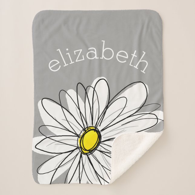 Trendy Daisy with grey and yellow Sherpa Blanket (Front)