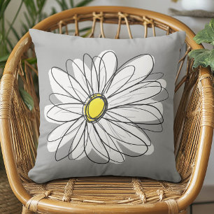 Trendy Daisy with grey and yellow Throw Pillow