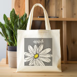 Trendy Daisy with grey and yellow Tote Bag<br><div class="desc">A zen and whimsical,  hipster piece of art. You can add a name,  monogram or other custom text. If you need to move the art around,  click on the customize button to make changes.</div>