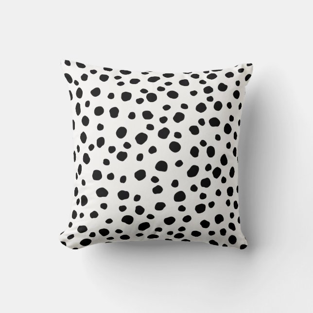 Trendy Dalmatian Dots Black and White Spots Throw Pillow (Front)