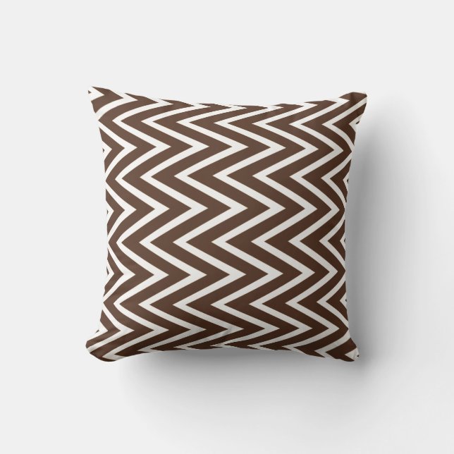 Trendy Dark Brown Chevron Zigzag Throw Pillow (Front)