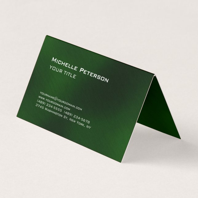 Trendy Dark Green Futuristic Modern Business Card (Front)