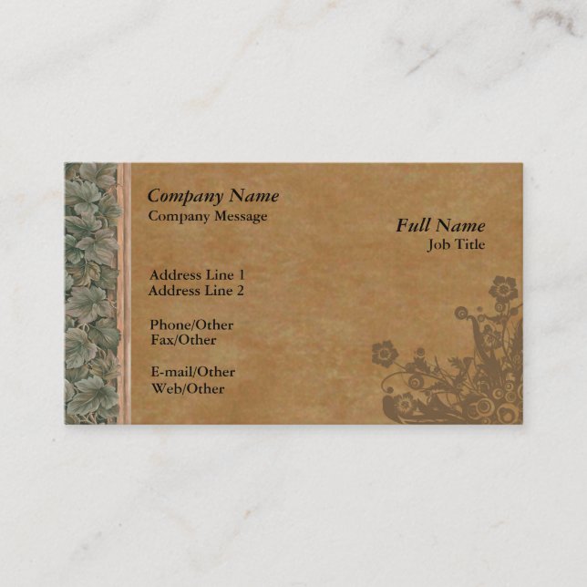 Trendy Dark Parchment Ivy Business Card Template (Front)