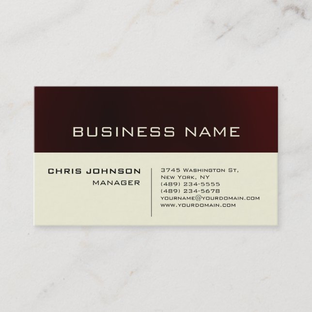 Trendy Dark Red Beige Charm Manager Business Card (Front)