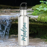 Trendy Dark Turquoise Handwritten Script Custom 710 Ml Water Bottle<br><div class="desc">A trendy personalized turquoise monogram stainless water bottle for a girl who loves simple,  handwritten gifts. Beautiful cursive script down the side of your bottle spelling out your name in elegant typography.</div>