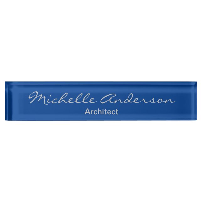 Trendy Deep Blue Script Architect Professional Nameplate (Front)