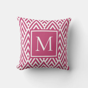 Trendy Deep Pink Monogram Arrow Diamond Pattern Throw Pillow