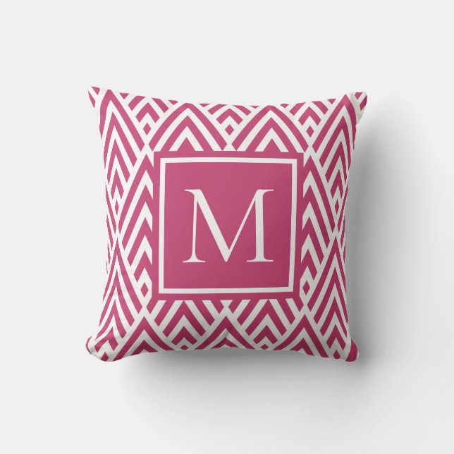 Trendy Deep Pink Monogram Arrow Diamond Pattern Throw Pillow (Front)
