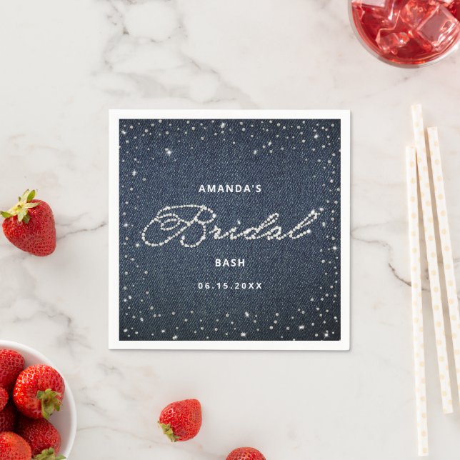 Trendy Denim Diamonds Elegant Bridal Shower Custom Napkin (Insitu)