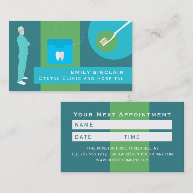 Trendy Dentist Design, Dentist Appointment Business Card (Front/Back)