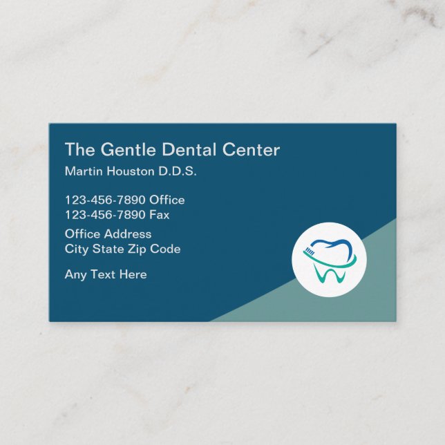 Trendy Dentist Office Business Cards Tooth Logo (Front)