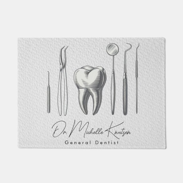 Trendy Dentist Professional Dental White Doormat (Front)