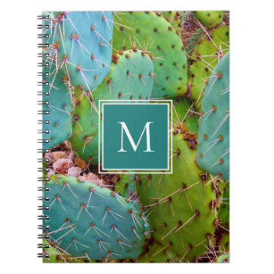 Trendy Desert Cactus Teal Green Monogram  Notebook