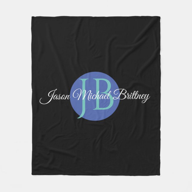 Trendy Design Personalize Kid's Name & Monogram Fleece Blanket (Front)