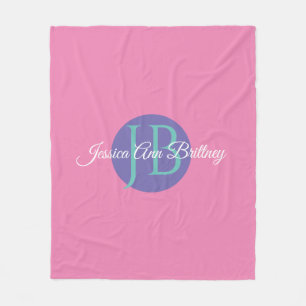 Trendy Design Personalize Kid's Name & Monogram Fleece Blanket