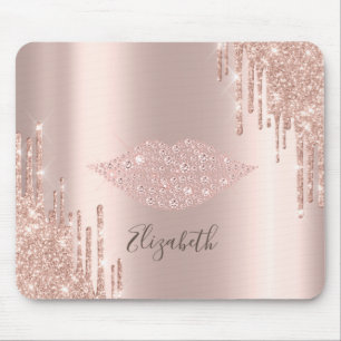 Trendy Diamonds Lips Rose Gold Glitter Drips Mouse Pad