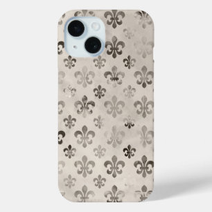 Trendy Distressed Silver Grey Fleur De Lis Pattern iPhone 15 Case