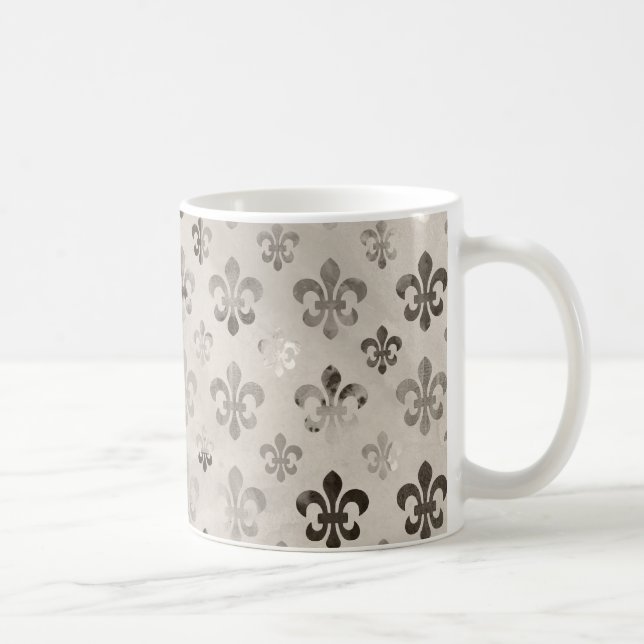 Trendy Distressed Silver Grey Fleur De Lis Pattern Coffee Mug (Right)