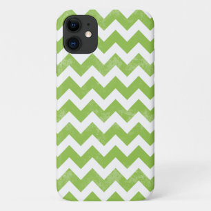 Trendy Distressed Worn Green White Chevron Pattern iPhone 11 Case