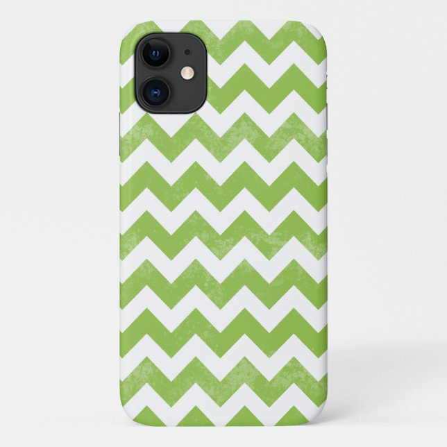 Trendy Distressed Worn Green White Chevron Pattern Case-Mate iPhone Case (Back)