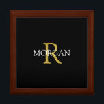 Trendy DIY Monogram & Name, Gold/White Text, Black Gift Box<br><div class="desc">Personalize with your Monogram and Name In Gold and White Text. This simple Classic Design is sure to get attention.</div>