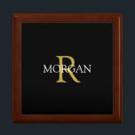 Trendy DIY Monogram & Name, Gold/White Text, Black Gift Box<br><div class="desc">Personalize with your Monogram and Name In Gold and White Text. This simple Classic Design is sure to get attention.</div>