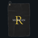 Trendy DIY Monogram & Name, Gold/White Text, Black Golf Towel<br><div class="desc">Personalize with your monogram and name in gold and white text on a black background. This stylish and trendy classic design makes a great gift for him or her.</div>