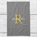 Trendy DIY Monogram & Name, Gold/White Text, Grey Kitchen Towel<br><div class="desc">Personalize with your monogram and name in gold and white text on a Grey background. This stylish and trendy classic design makes a great gift for him or her.</div>