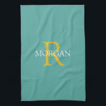 Trendy DIY Monogram & Name, Gold/White Text, Teal Kitchen Towel<br><div class="desc">Personalize with your monogram and name in gold and white text on a teal background. This stylish and trendy classic design makes a great gift for him or her.</div>