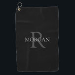 Trendy DIY Monogram & Name, Grey Text, Black Golf Towel<br><div class="desc">Personalize with your monogram and name in grey text on a black background. This stylish and trendy classic design makes a great gift for him or her.</div>