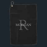 Trendy DIY Monogram & Name, Grey Text, Black Golf Towel<br><div class="desc">Personalize with your monogram and name in grey text on a black background. This stylish and trendy classic design makes a great gift for him or her.</div>