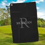 Trendy DIY Monogram & Name, Grey Text, Black Golf Towel<br><div class="desc">Personalize with your monogram and name in grey text on a black background. This stylish and trendy classic design makes a great gift for him or her.</div>