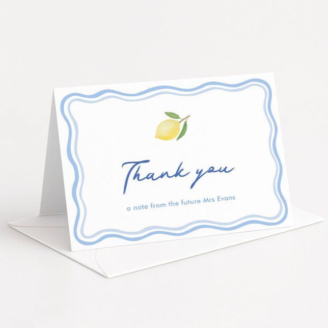 Trendy Doodle Border Dolce Vita Bridal Shower Thank You Card (Boho italian check tablecloth dolce vita wavy border citrus lemon thank you card)