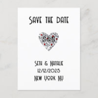trendy doodle love heart black white red art deco