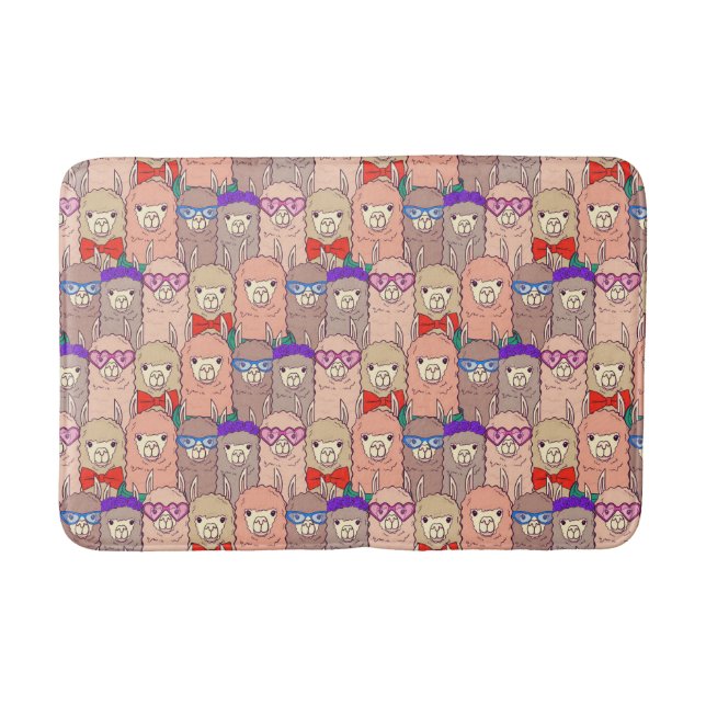 Trendy Dressed Llama Pattern Bath Mat (Front)