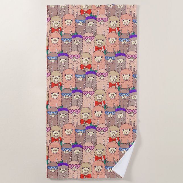 Trendy Dressed Llama Pattern Beach Towel (Front)
