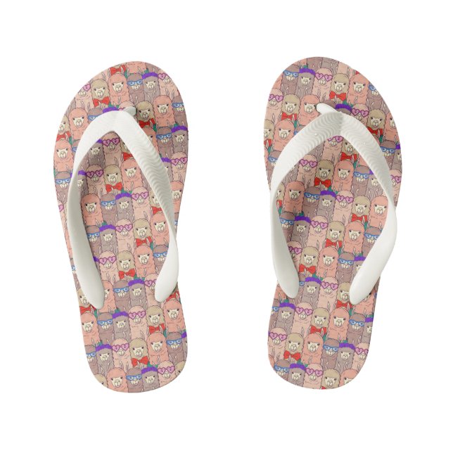Trendy Dressed Llama Pattern Kid's Flip Flops (Footbed)