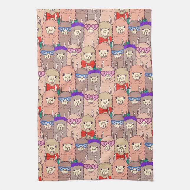 Trendy Dressed Llama Pattern Kitchen Towel (Vertical)