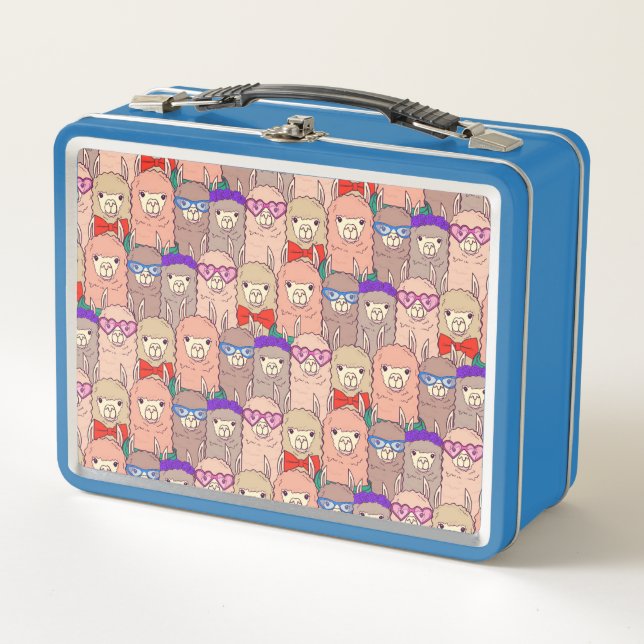 Trendy Dressed Llama Pattern Metal Lunch Box (Front)