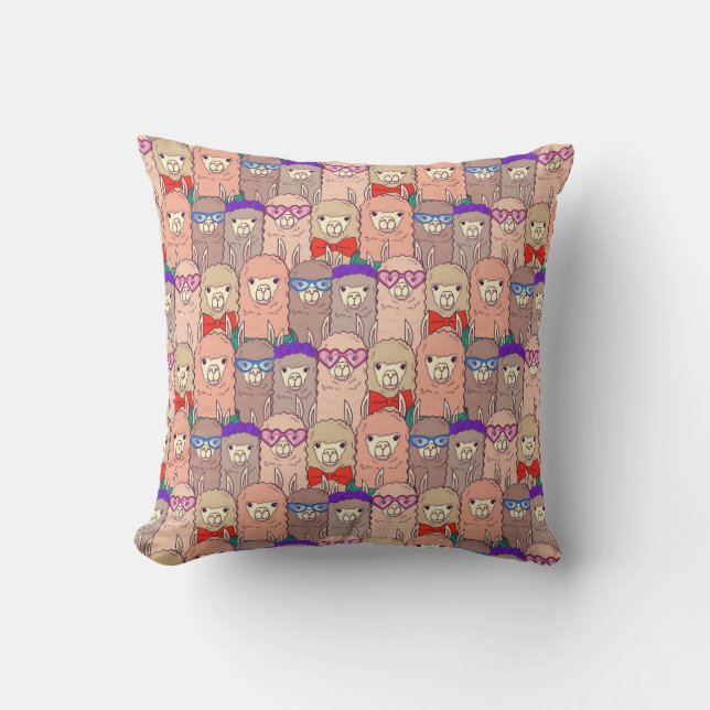 Trendy Dressed Llama Pattern Throw Pillow (Front)