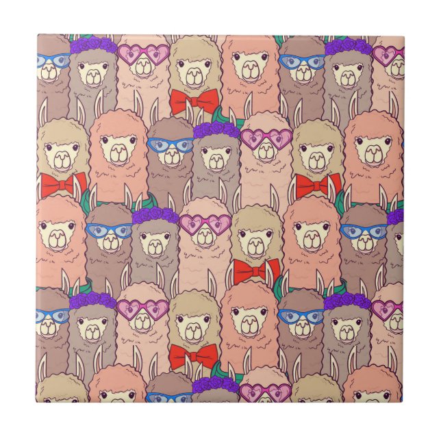 Trendy Dressed Llama Pattern Tile (Front)
