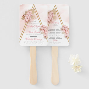 Trendy Dried Palm Blush Orchid Gold Arch Program Hand Fan