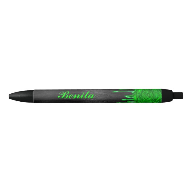 Trendy Dripping Roses Personalized Pens Green (Front)