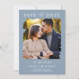 Trendy Dusty Blue Brush Stroke Photo Frame Wedding Save The Date