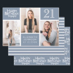 Trendy Dusty Blue Photo Collage 21st Birthday  Wrapping Paper Sheet<br><div class="desc">Wrap up those gifts in style with this co-ordinated birthday paper pack. The first sheet features a trendy photo collage design which has space for three photographs. You can add the name of the person celebrating their birthday as well as their age and birthday date. The second sheet is a...</div>