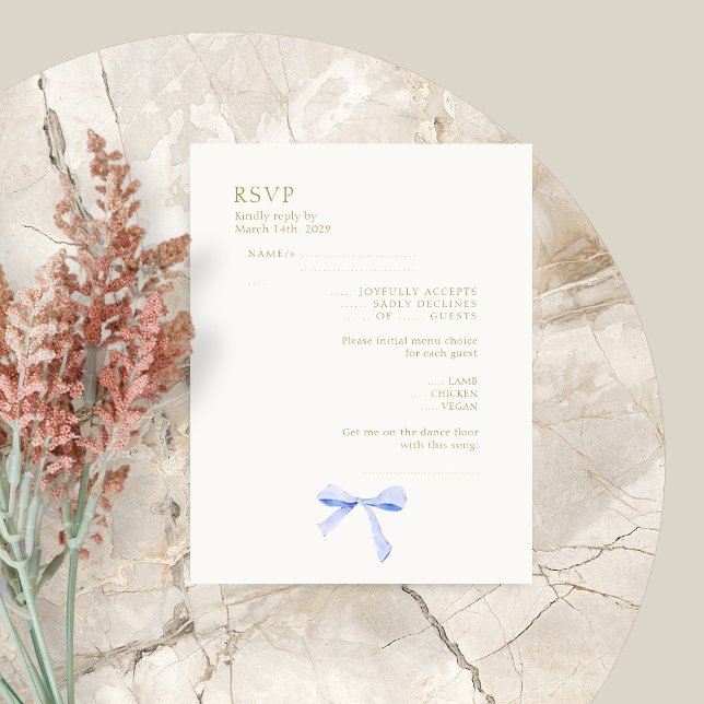 Trendy Dusty Blue Ribbon Wedding RSVP  Card (Creator Uploaded)